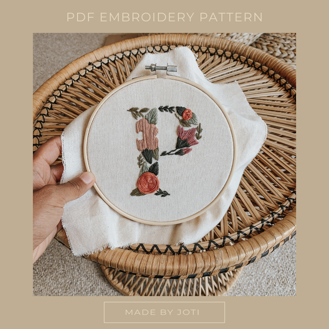 PDF Floral Alphabet Embroidery Hoop Pattern